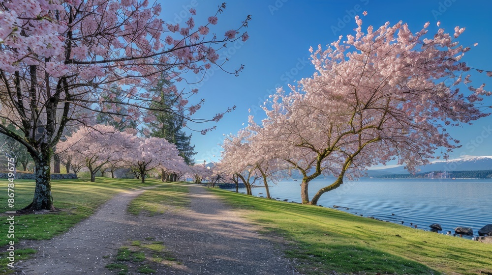 Blooming cherry blossoms under clear skies Blooming cherry blossoms under clear skies