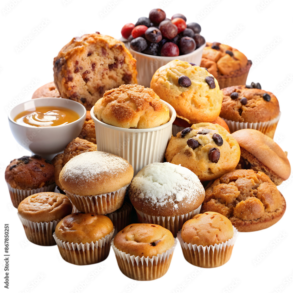a collection of baked goods like muffins and scone a collection of baked goods like muffins and scone