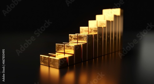 Golden Bar Graph Ascending In A Dark Setting
