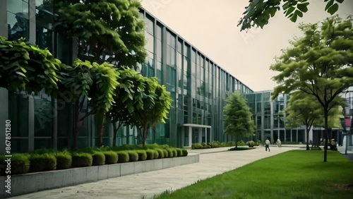 Wallpaper Mural Modern Office Building with Greenery and Walkway Torontodigital.ca