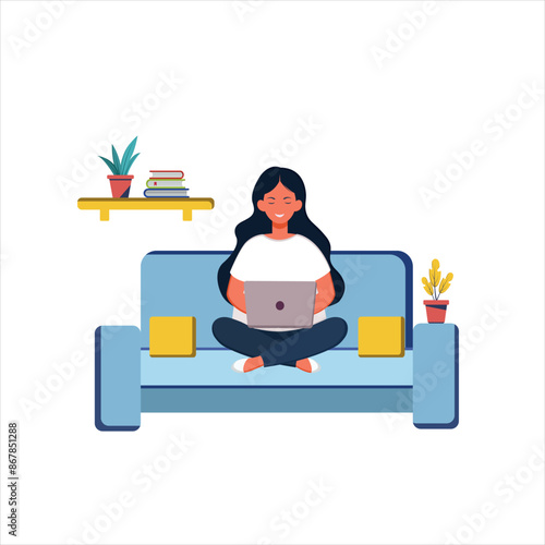 Girl assistant undressing in hands of laptop