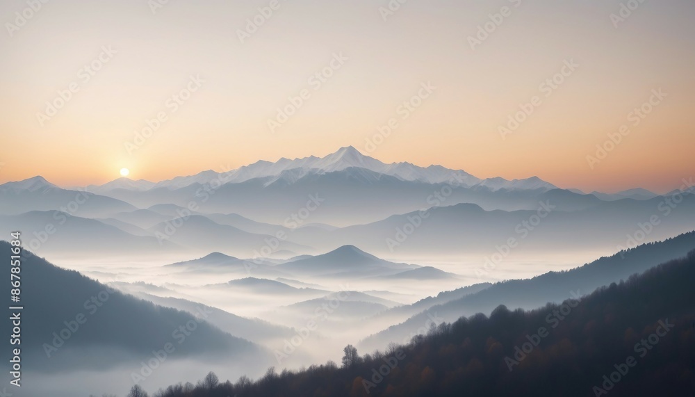 mountain layers and sunrise view in cold and foggy weather.
mountain layers and sunrise view in cold and foggy weather.