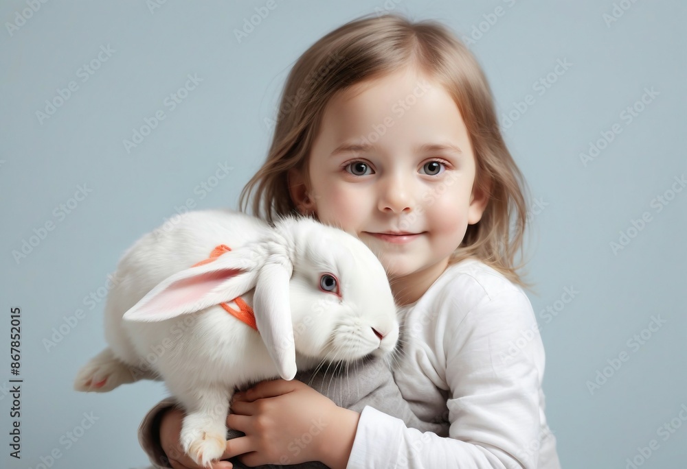 portrait of cute white rabbit on child's lap, isolated background
portrait of cute white rabbit on child's lap, isolated background