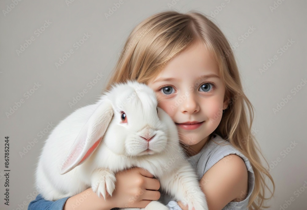 portrait of cute white rabbit on child's lap, isolated background
portrait of cute white rabbit on child's lap, isolated background