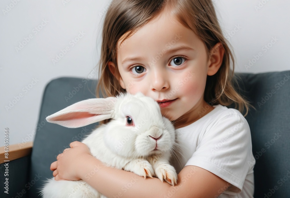 portrait of cute white rabbit on child's lap, isolated background
portrait of cute white rabbit on child's lap, isolated background