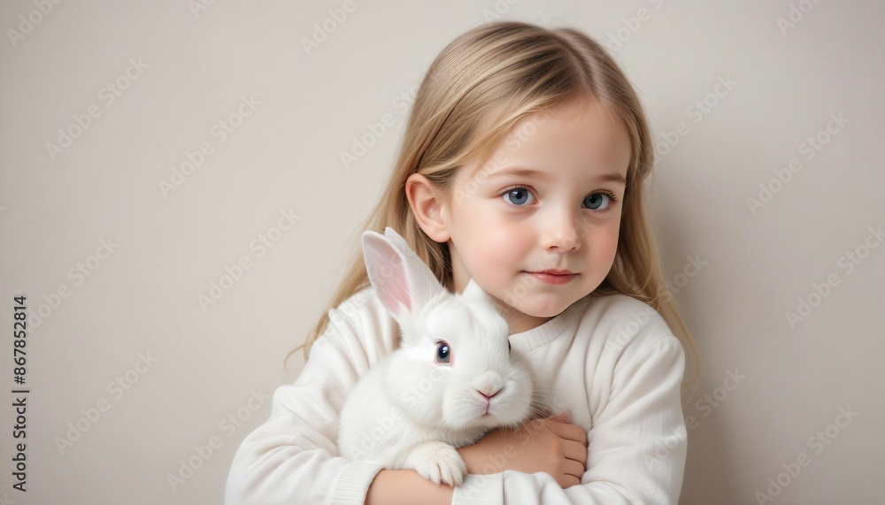 portrait of cute white rabbit on child's lap, isolated background
portrait of cute white rabbit on child's lap, isolated background
