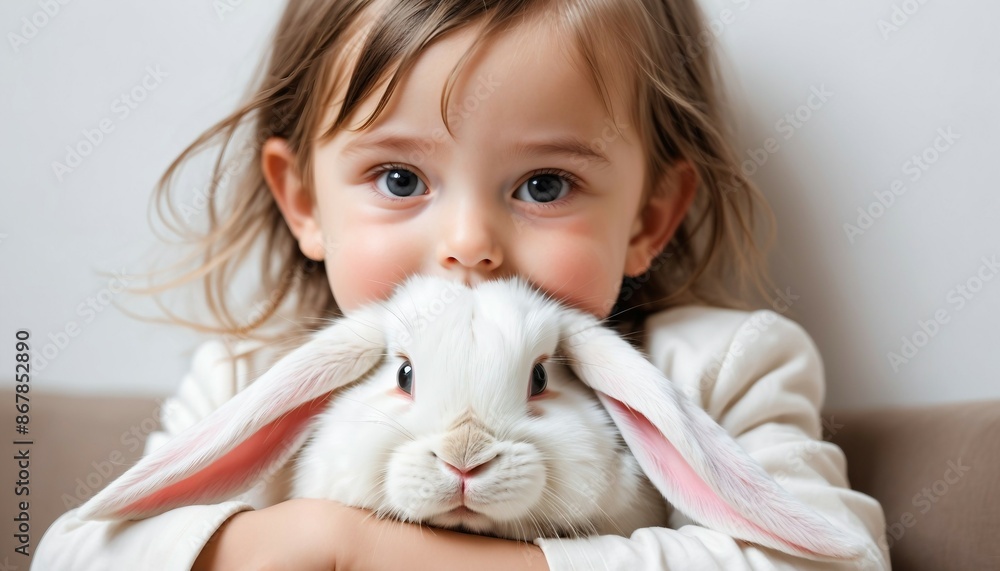 portrait of cute white rabbit on child's lap, isolated background
portrait of cute white rabbit on child's lap, isolated background