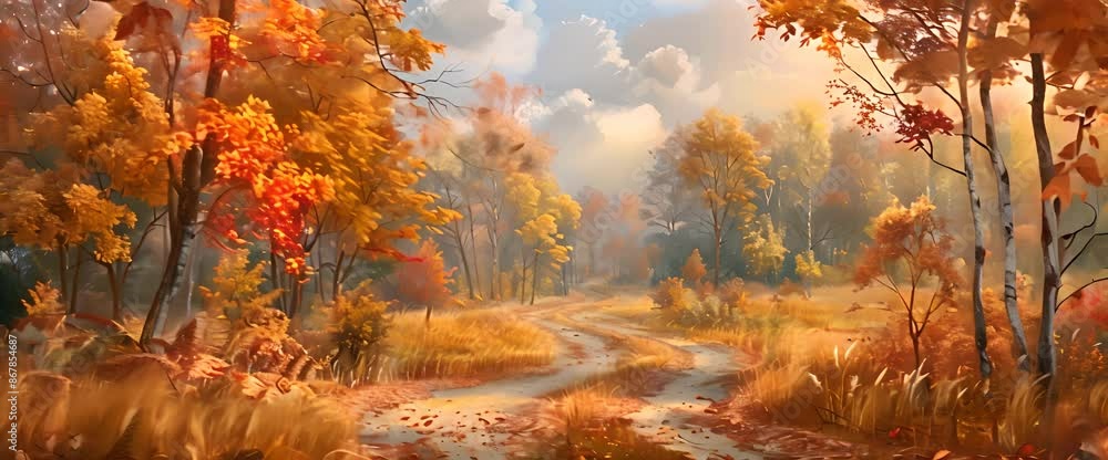 Road in autumn forest. Autumn landscape Road in autumn forest. Autumn landscape
