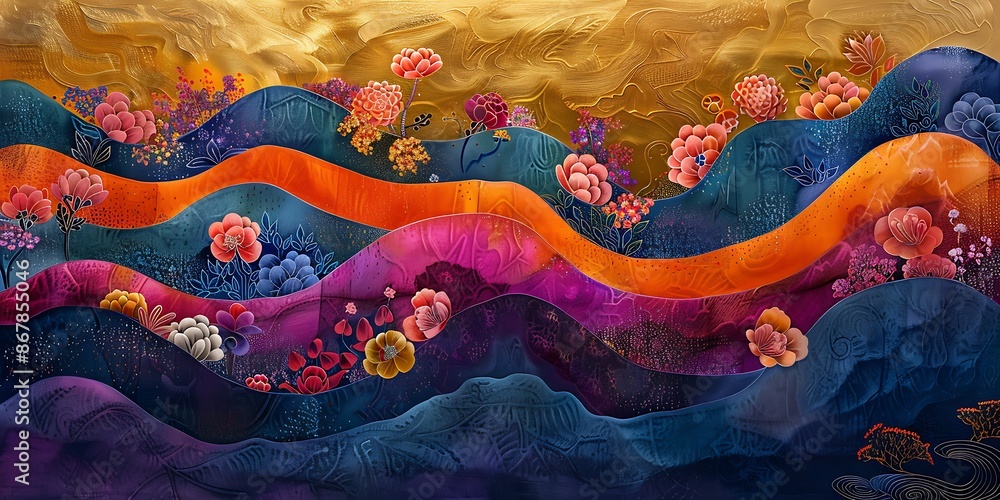 Vibrant batik fabric with intricate patterns and traditional motifs