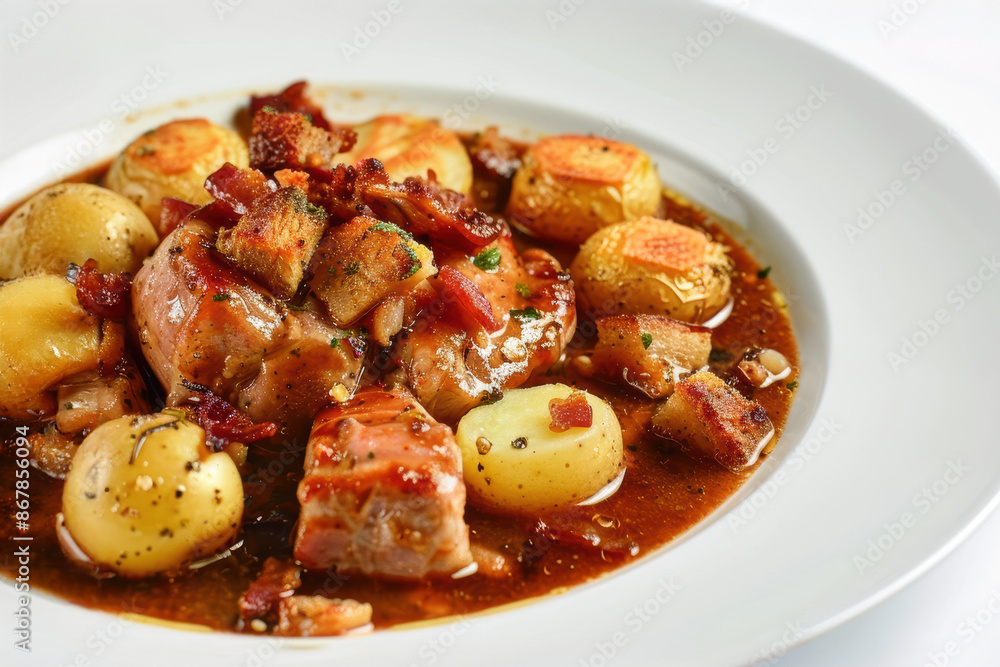 Charbonne: Juicy Pork Shoulder in Red Wine Sauce with Crispy Bacon Pieces Charbonne: Juicy Pork Shoulder in Red Wine Sauce with Crispy Bacon Pieces