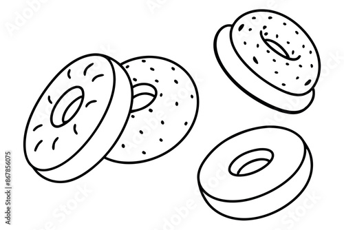 Bagels line art featuring sleek monoline breakfast creations