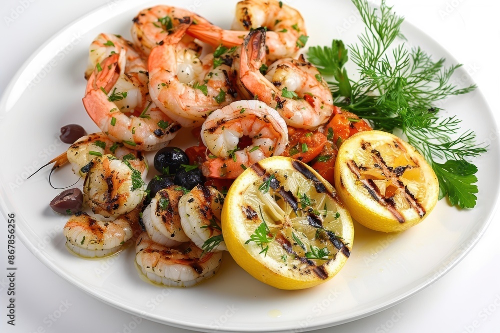 Colossal Shrimp and Kalamari with Grilled Lemons and Smoked Tomato-Black Olive Relish Colossal Shrimp and Kalamari with Grilled Lemons and Smoked Tomato-Black Olive Relish
