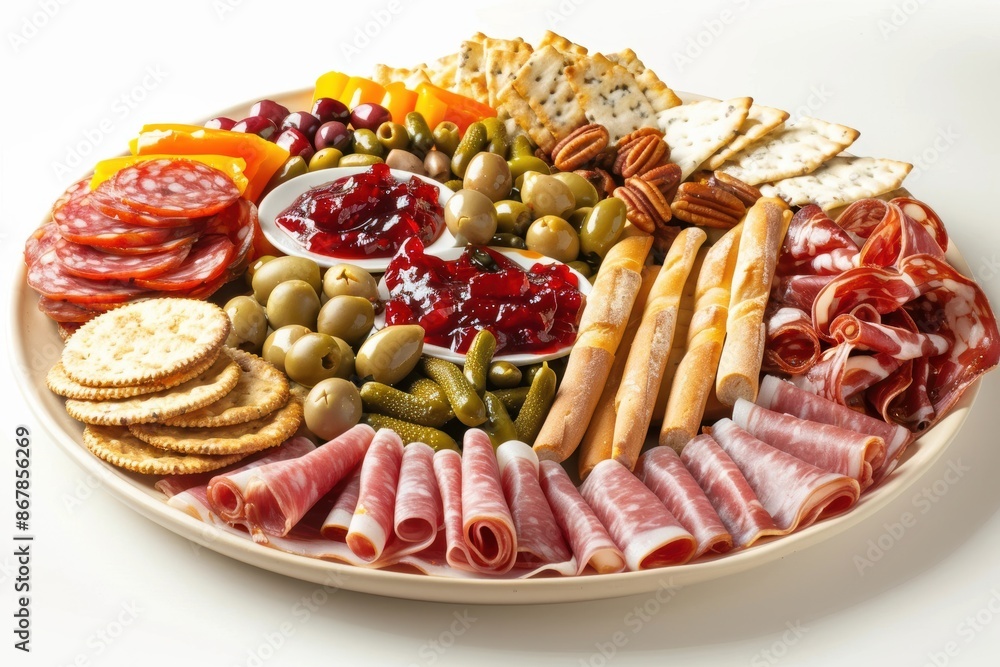 Beautifully Presented Charcuterie Board with Salami, Ham, and Pickled Goodies Beautifully Presented Charcuterie Board with Salami, Ham, and Pickled Goodies