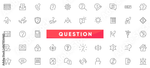 Question line Icons set. Problem, confusion, asking, questioning, question mark and quiz question outline icon collection. UI thin outline icons pack.