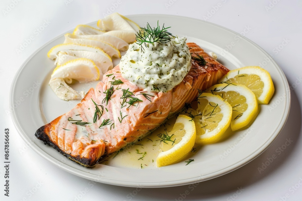 Chardonnay Poached Salmon with Dill Dijon Cream and Fresh Lemon Zest Chardonnay Poached Salmon with Dill Dijon Cream and Fresh Lemon Zest