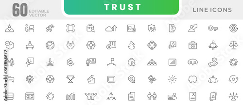 Trust line icon set. Believe, confidence, depend, trustworthy, friends, truth, faith, sincerity outline icon collection. UI thin outline icons pack.