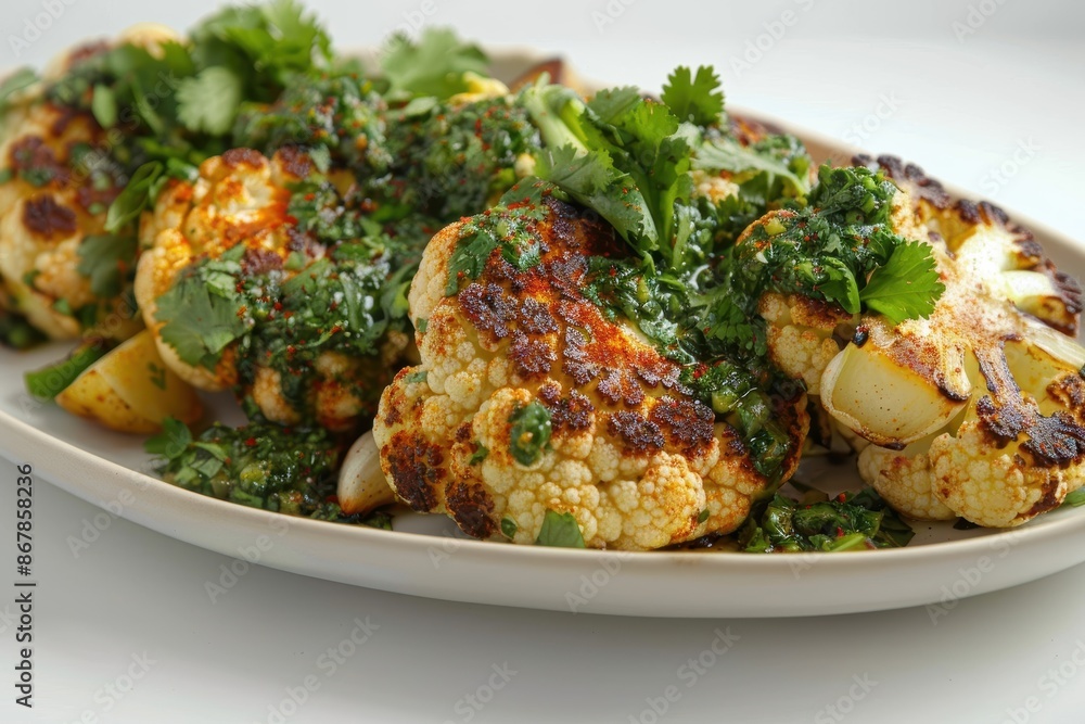 Charred Cauliflower with Chimichurri on Crispy Potatoes Charred Cauliflower with Chimichurri on Crispy Potatoes