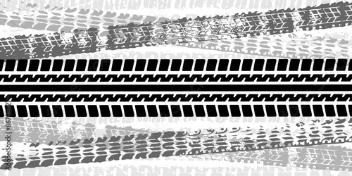 Background with tire wheel marks of cars. Vector illustration