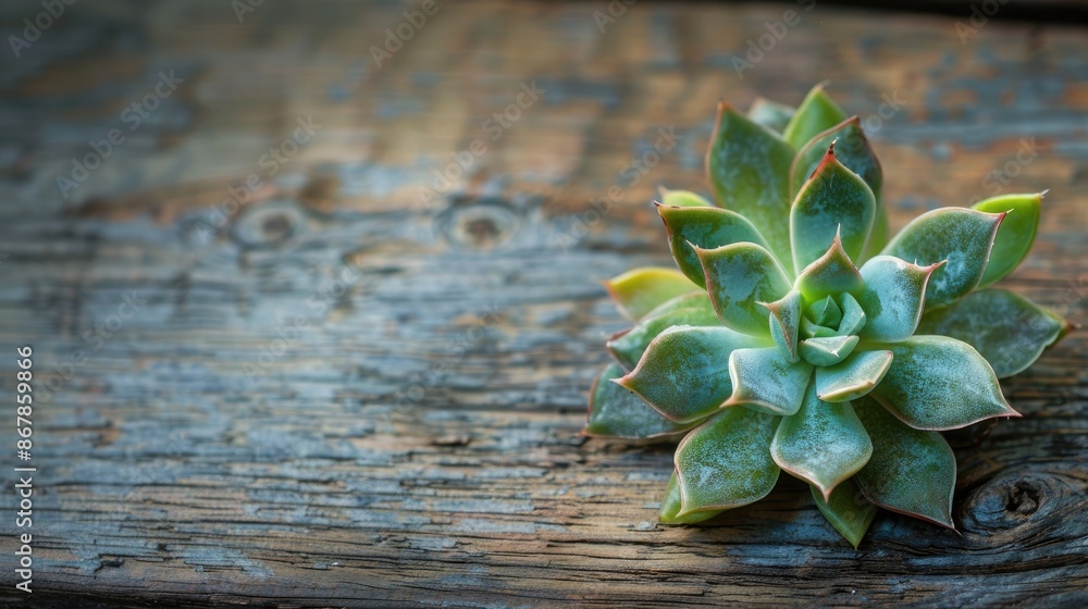 Small succulent on wooden surface with room for text Small succulent on wooden surface with room for text