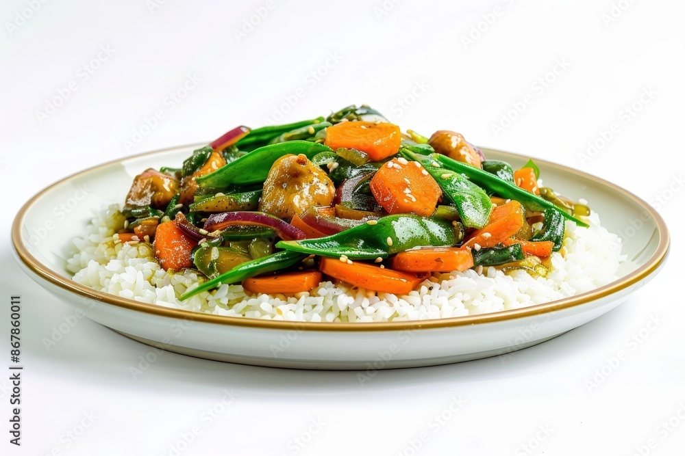 Colorful Chayote Stir Fry Over Fluffy White Rice Colorful Chayote Stir Fry Over Fluffy White Rice
