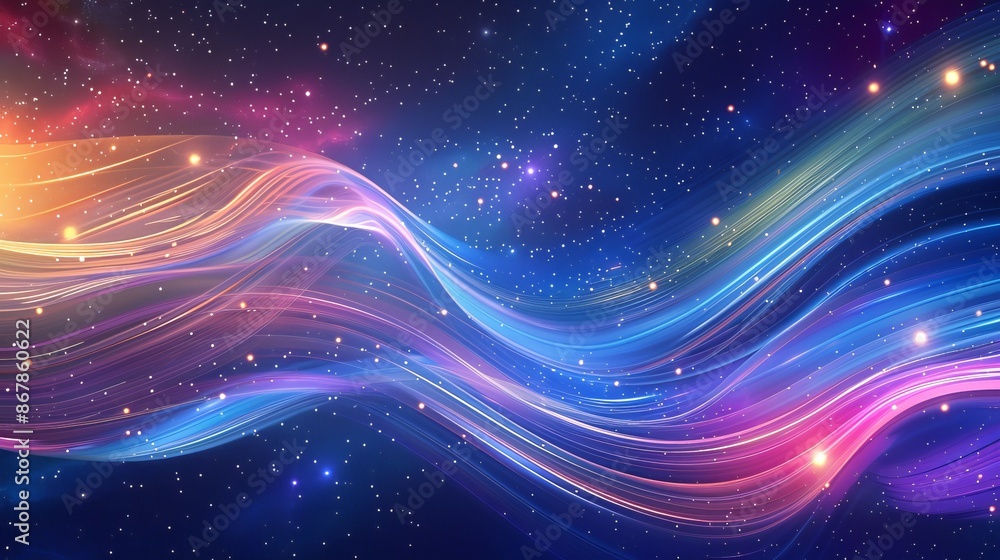 Colorful abstract waves in starry galaxy, cosmic energy flow concept Colorful abstract waves in starry galaxy, cosmic energy flow concept