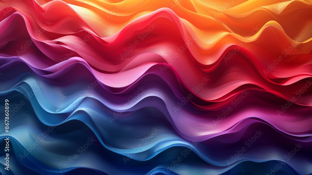 Colorful layered waves of fabric in vibrant gradient hues, abstract artistic background. Creativity and design inspiration concept Colorful layered waves of fabric in vibrant gradient hues, abstract artistic background. Creativity and design inspiration concept