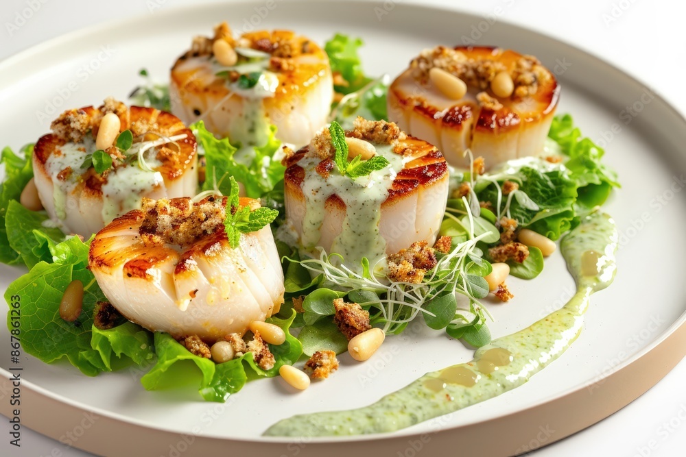 Herb Salad with Seared Scallops and Cheddar Cream Herb Salad with Seared Scallops and Cheddar Cream