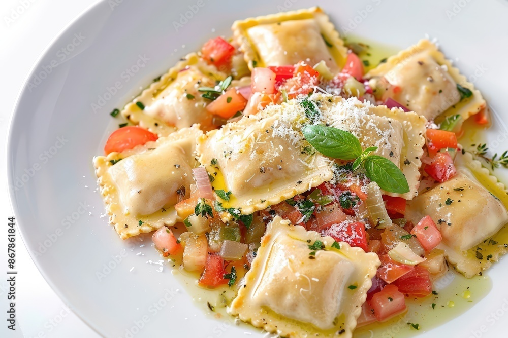Scrumptious Cheese-Filled Ravioli with Colorful Presentation Scrumptious Cheese-Filled Ravioli with Colorful Presentation