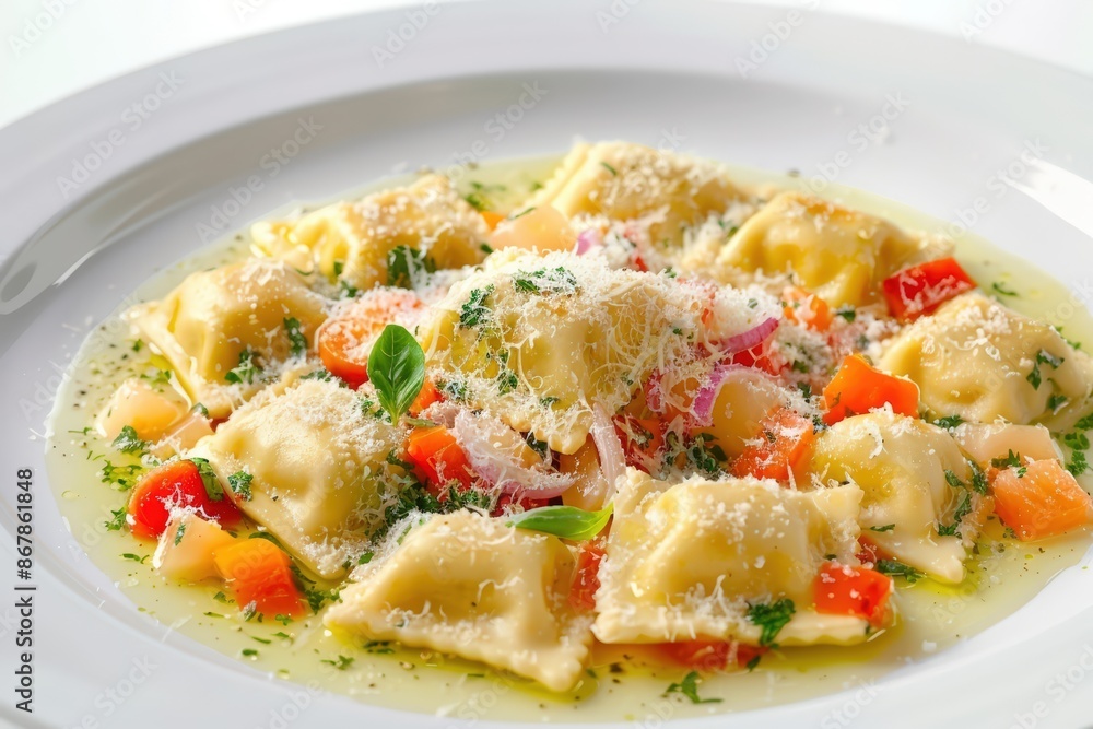 Satisfying Cheese-Filled Ravioli with Drizzled Parmesan Cheese Satisfying Cheese-Filled Ravioli with Drizzled Parmesan Cheese