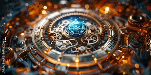 Wallpaper Mural Intricate clockwork mechanism in gold and blue, dynamic lighting Torontodigital.ca