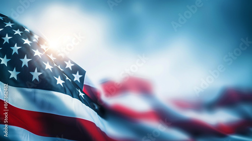Close up of American flag. Independance day background. Patriotic background. Labor Day background. 4th of July background. Patriotic banner. USA banner background. USA flag with copy space.