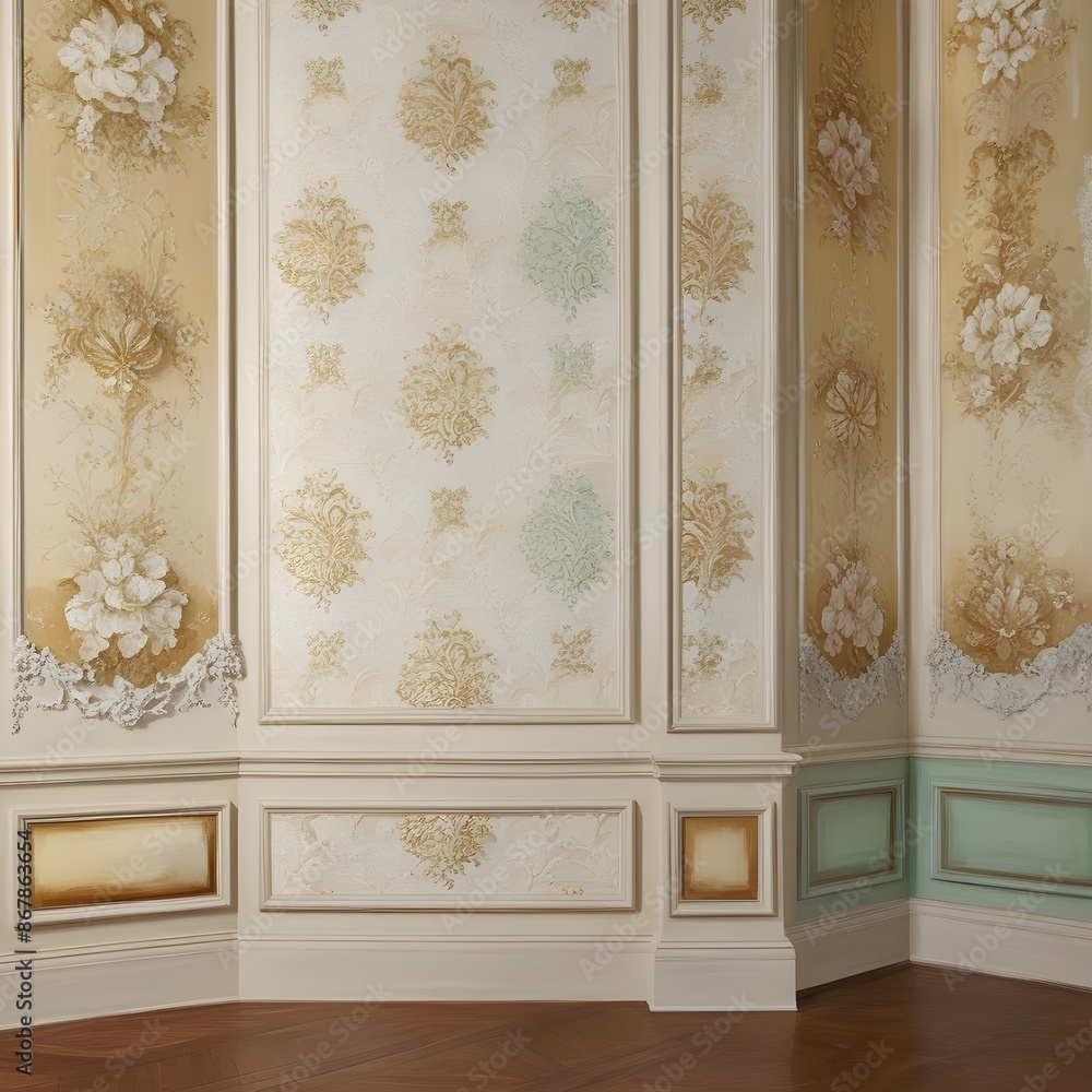 Obraz premium White damask wallpaper with floral patterns