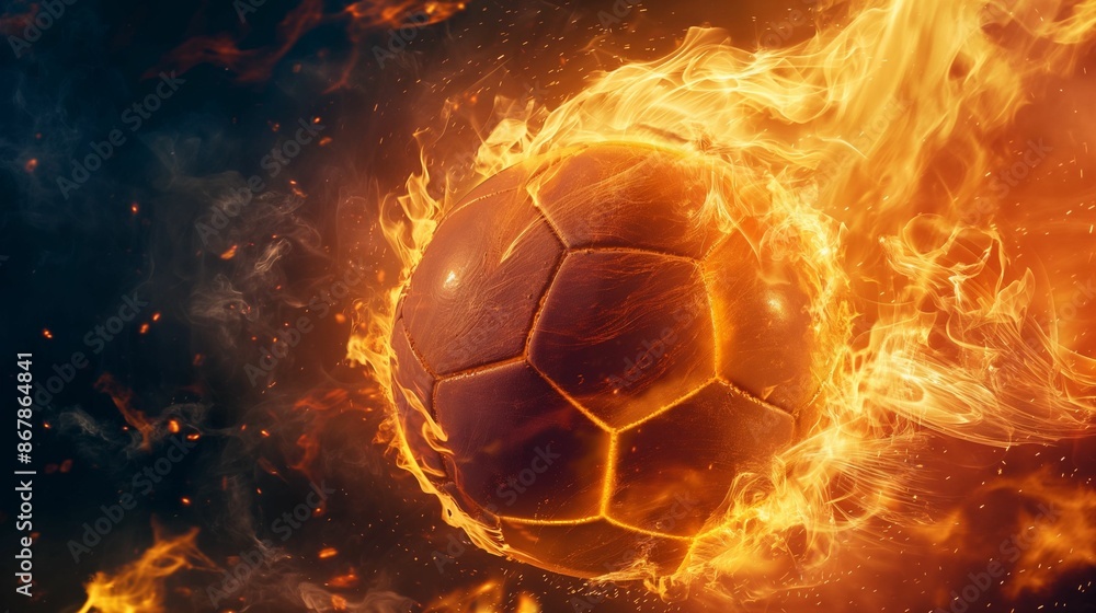 Fototapeta premium Soccer ball engulfed in flames.