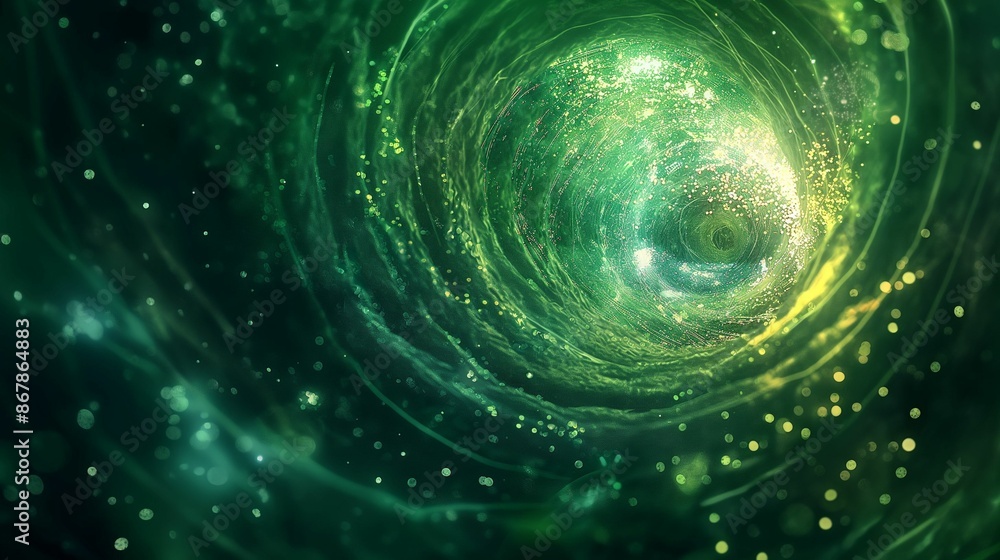 Abstract green vortex with gold particles. Abstract green vortex with gold particles.
