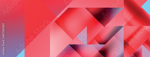 Vivid abstraction unfolds. Triangles in seamless harmony, composing dynamic geometric backdrop. Interplay of angles and hues forms captivating tapestry, evoking modernity and artistic allure