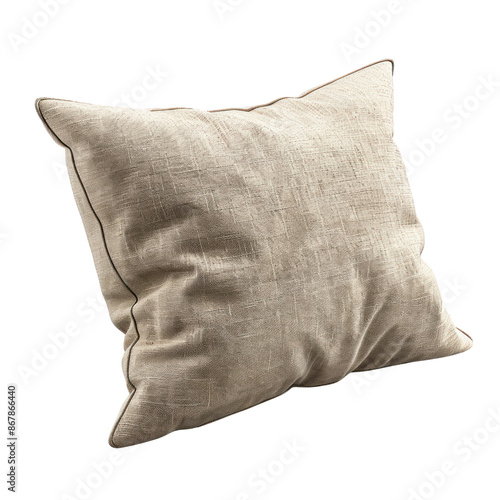 Beige linen pillow with a subtle texture, perfect for home decor and living room comfort. Stylish addition to any sofa or bed.