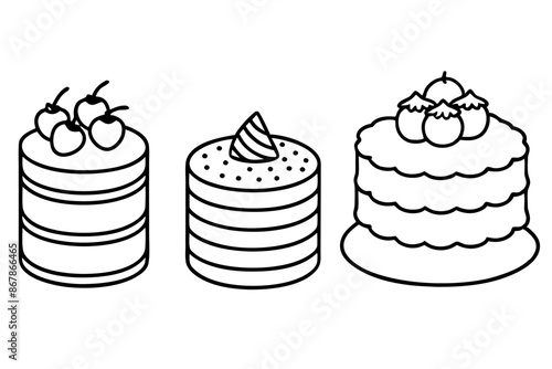 Cakes line art featuring sleek monoline dessert designs