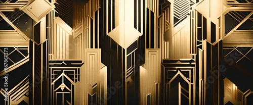 Abstract art deco Great Gatsby 1920s geometric architecture background Retro vintage black gold and silver roaring 20s texture Video 4k animation