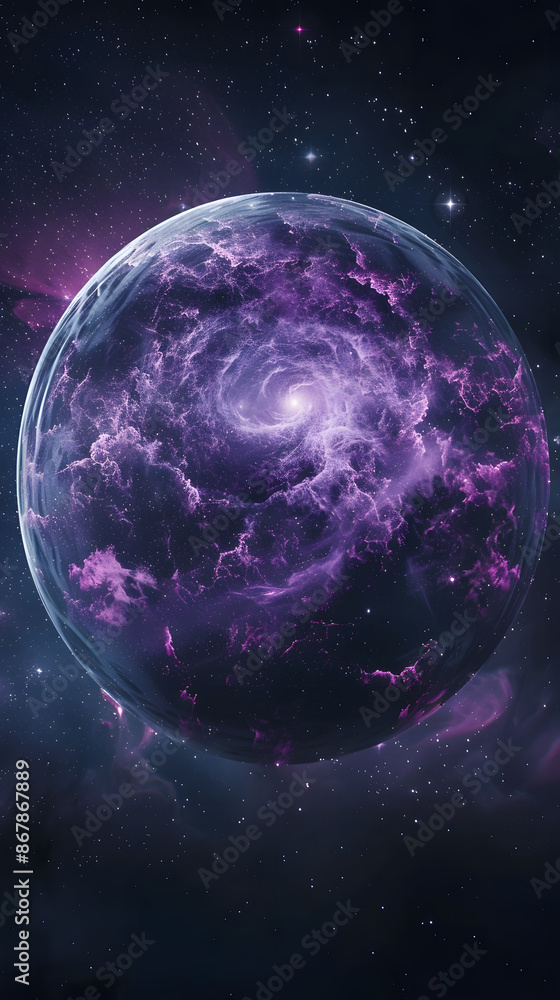 Obraz premium Glowing purple bubbles floating on a dark background