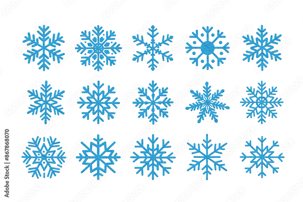 Various blue snowflake patterns on a white backdrop Various blue snowflake patterns on a white backdrop