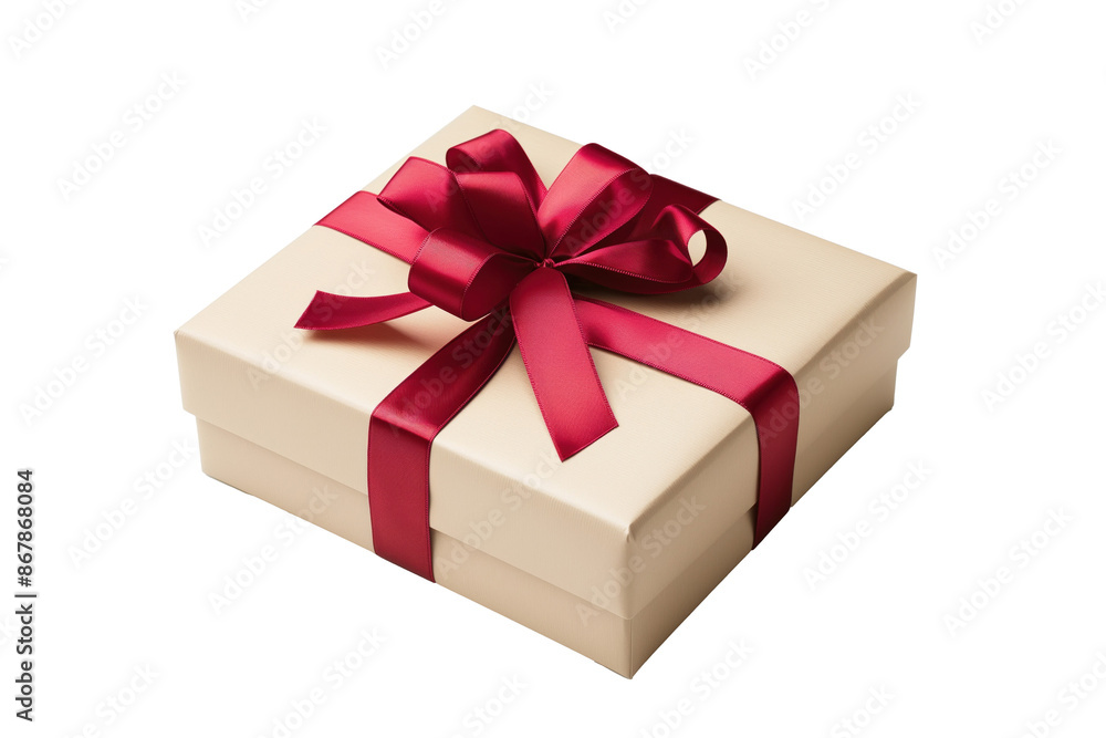 Elegant gift box with a red bow on a white background Elegant gift box with a red bow on a white background