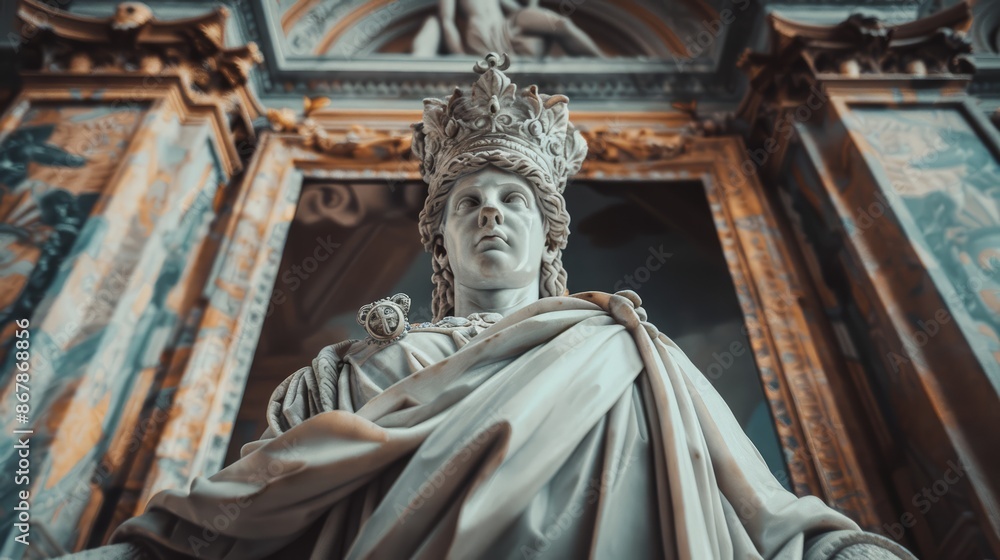A marble statue of a king or queen A marble statue of a king or queen