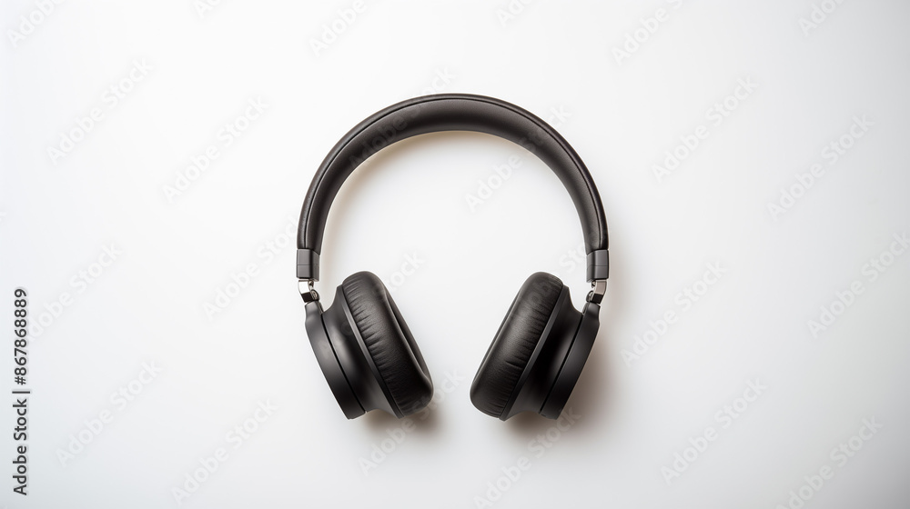 Black Over-Ear Headphone Mockup on White Background, Top View Black Over-Ear Headphone Mockup on White Background, Top View