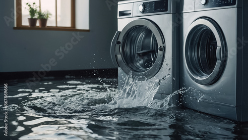 Washing machine leaking water flood photo