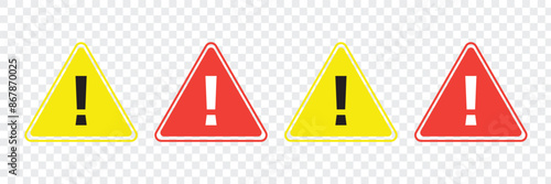 Caution alarm set, danger sign collection, attention vector icon, yellow, red and black fatal error message element, exclamation mark of warning attention icon