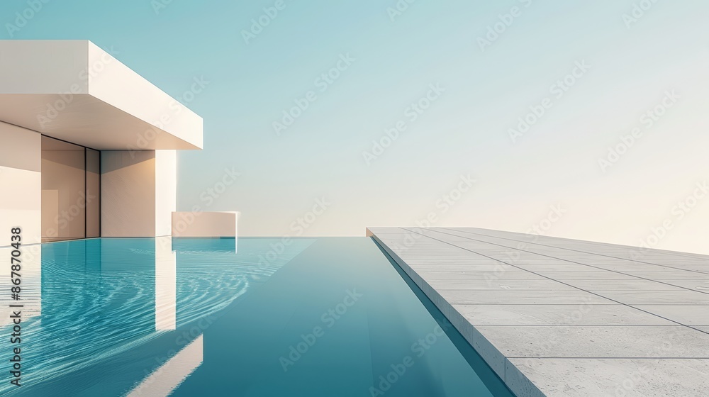 Fototapeta premium A modern, sleek pool surrounded by minimalist architecture