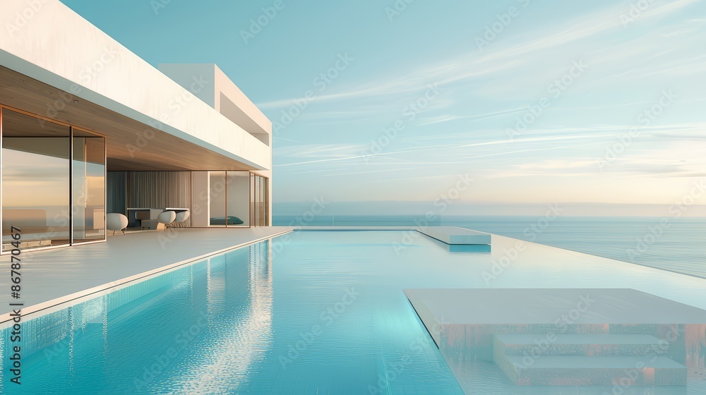 Fototapeta premium A modern, sleek pool surrounded by minimalist architecture