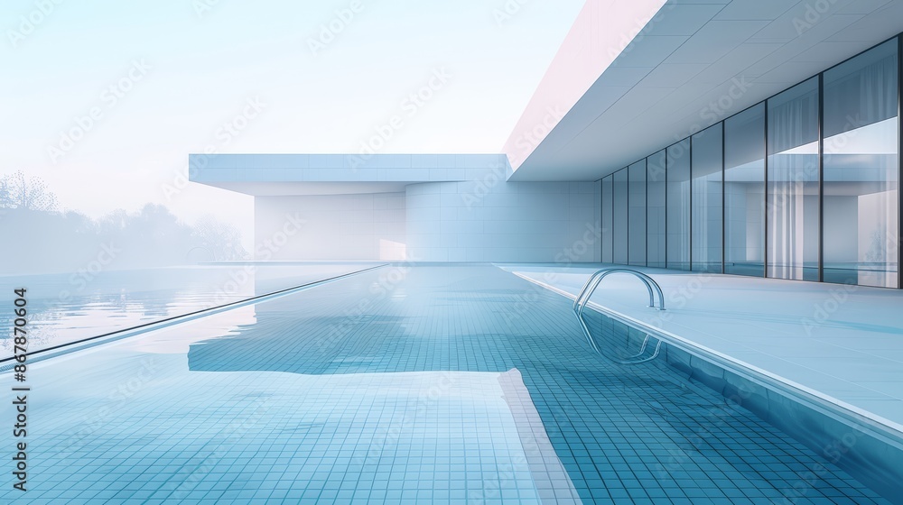 Fototapeta premium A modern, sleek pool surrounded by minimalist architecture