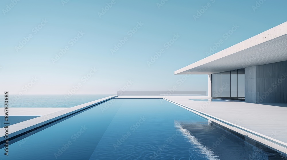 Fototapeta premium A modern, sleek pool surrounded by minimalist architecture