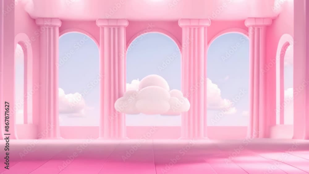 window with pink curtains and sky